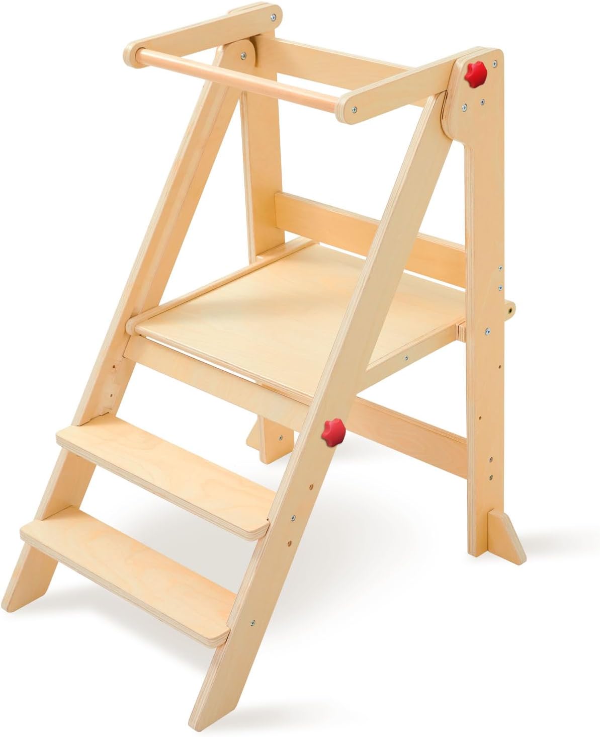 Foldable Toddler Tower with Safety Rails, 3-Level Adjustable Height Standing Kitchen Stool Helper with Safety Feet