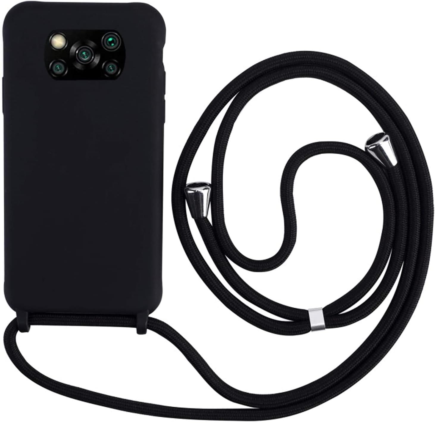 xingting EU Funda con Cuerda Compatible con Xiaomi Poco X3 NFC Ajustable Collar Correa de Cuello Cordón Carcasa de Silicona Skin Caso TPU Suave Silicona-Negro
