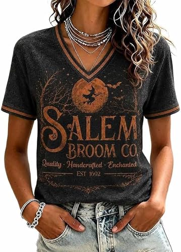 Women's Salem Broom Company Printed Halloween Witch T-Shirt
