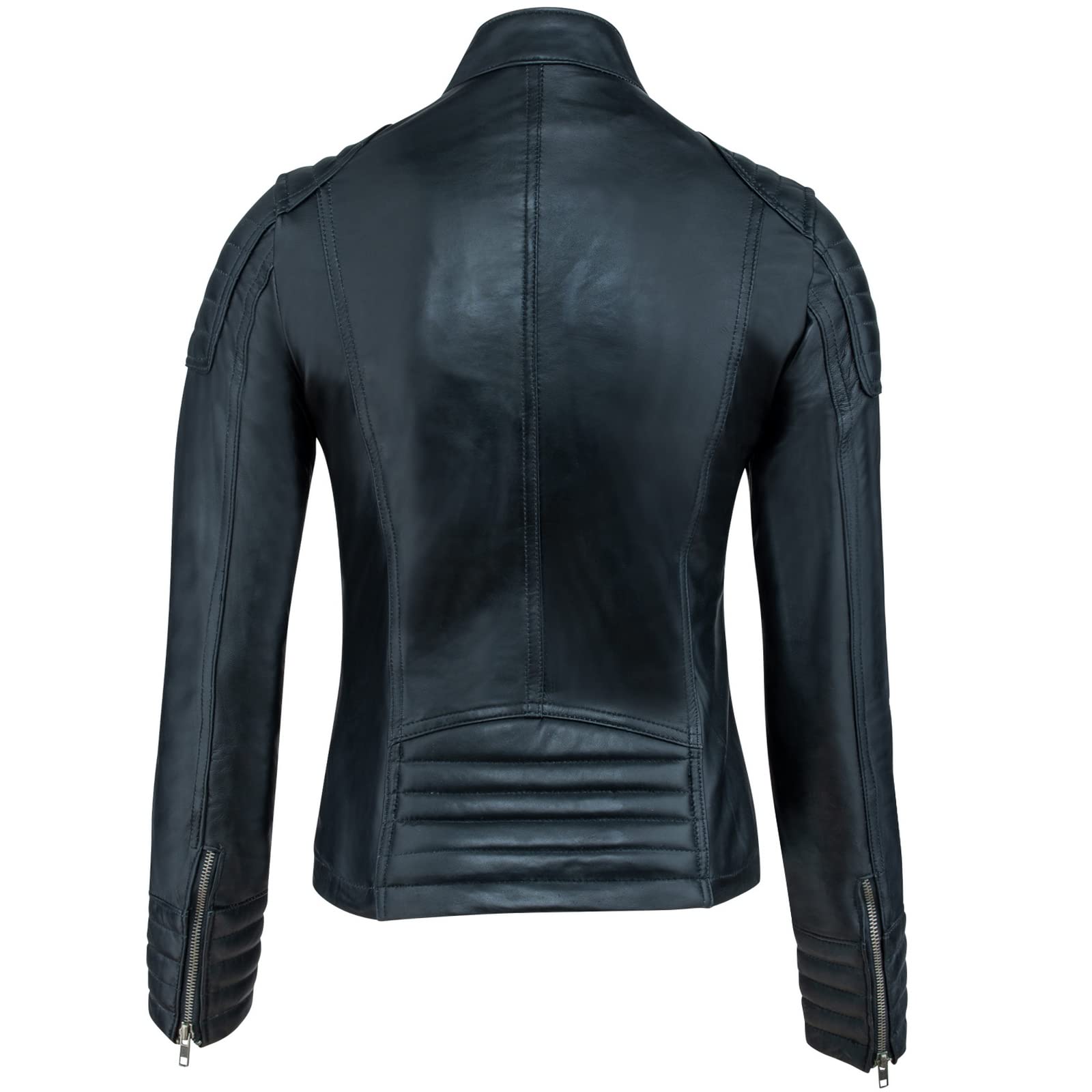 URBAN 5884 Angelina Chaqueta de Cuero, Chaqueta de Auténtica Piel de Cordero, Corta y Ajustada, Cuero Liso y Suave Mujer
