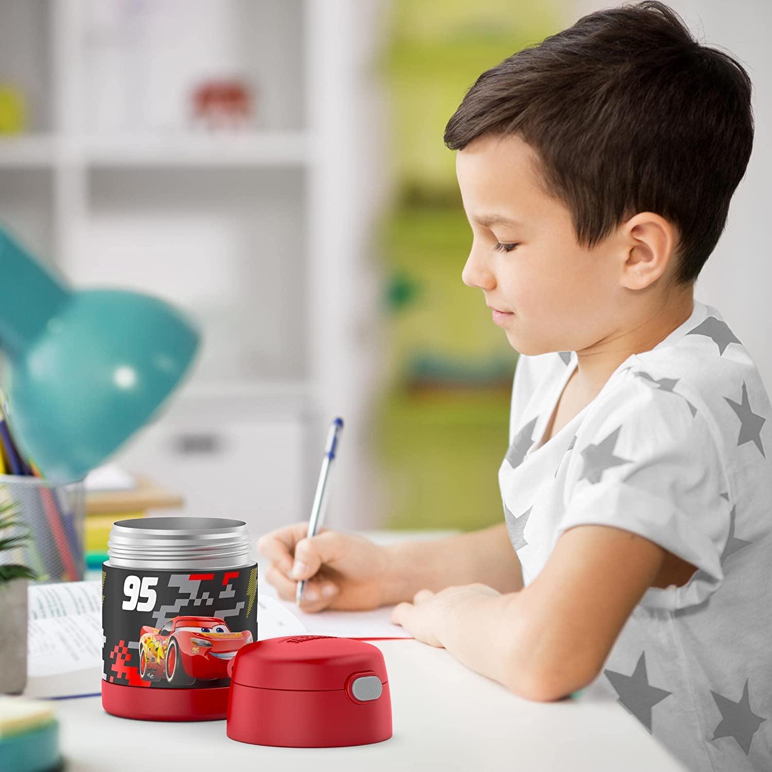 THERMOS FUNTAINER - Frasco de acero inoxidable aislado al vacío para niños con cuchara, 10 onzas