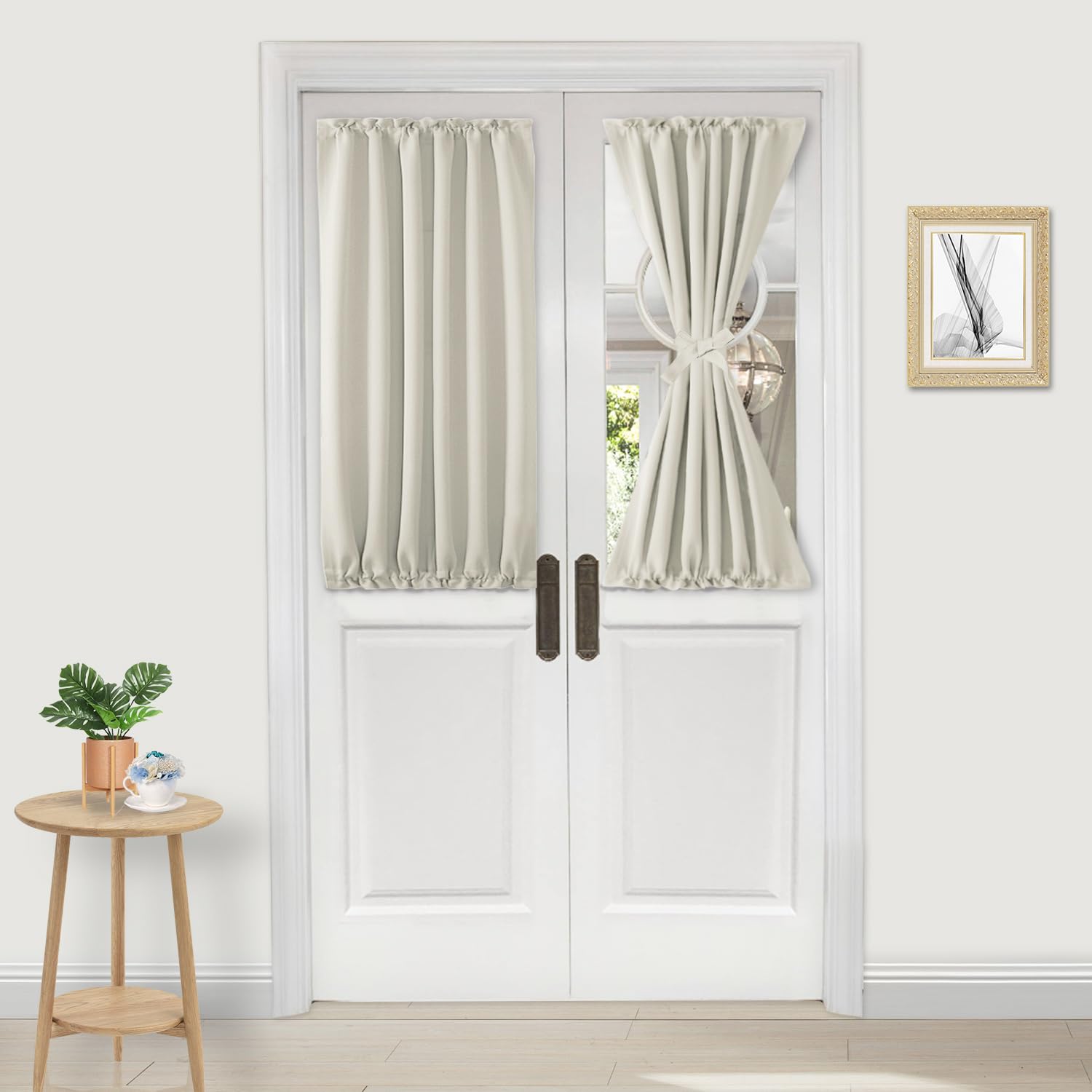 DWCN French Door Curtains – Rod Pocket Thermal Curtain for Doors with Glass Window, Kitchen and Patio Doors for Privacy, 25 X 40 Inches Long, 1 Curtain Panel with Tieback, Ivory — image 1