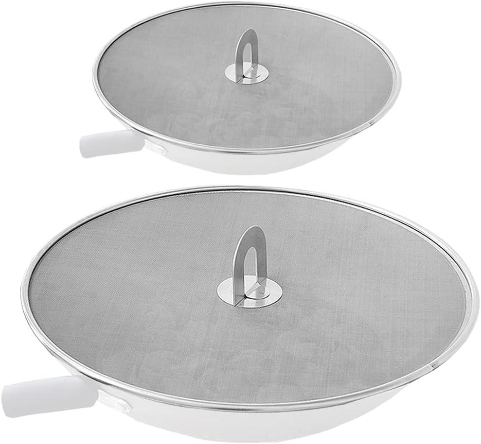 Snowyee Splatter Screen for Frying Pan, Grease Splatter Guard Stainless Steel Large 13” and Small 10” Shield (2 in 1 Set)