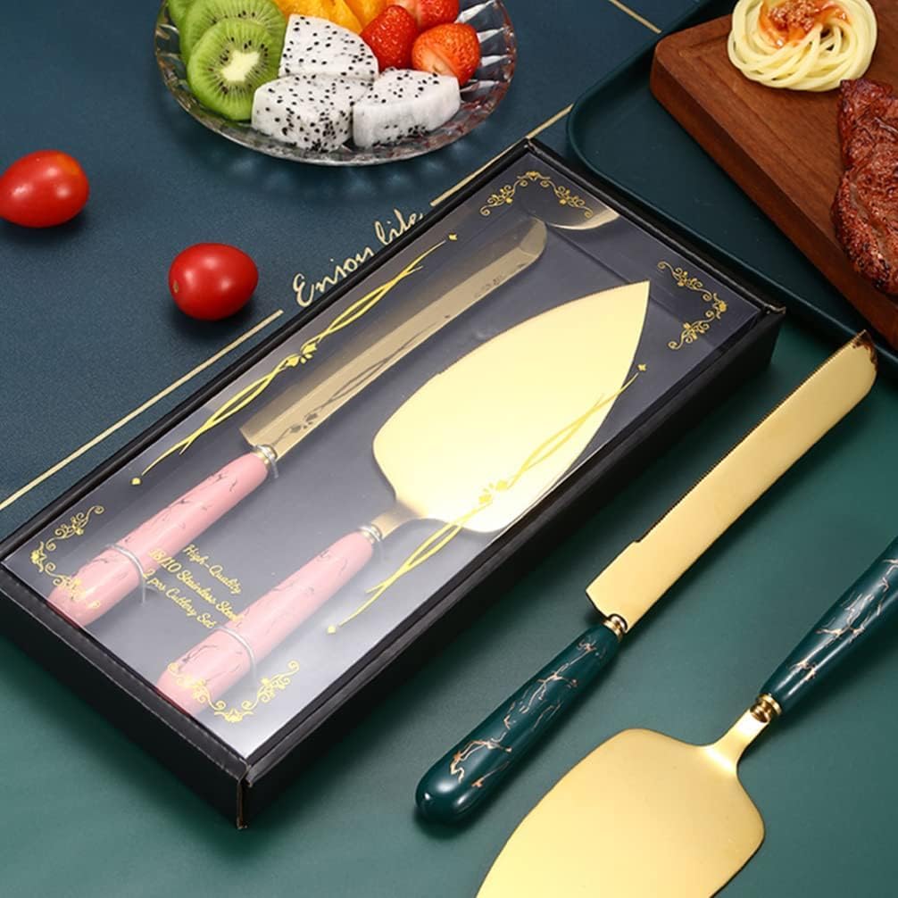 1 Set of Golden Cake Serving Set Cake Pastry Servers Cake Knives Pizza Shovel Cutter Dessert Slicer Server for Cheese Pizza Wedding Anniversary, Pink