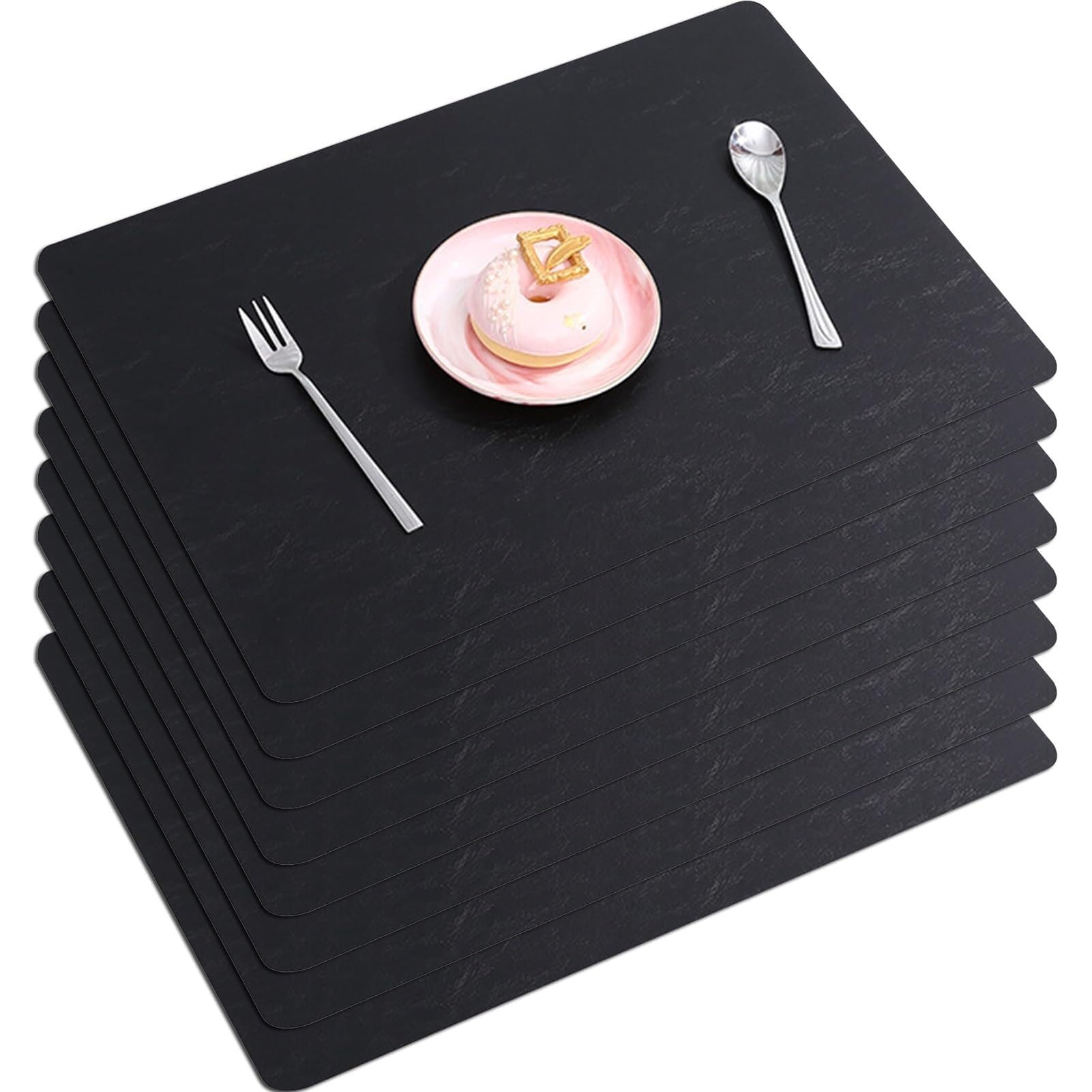 Salvamanteles Salvamanteles, Manteles Individuales de Piel sintética Multicolor de 43 x 30 cm (Paquete de 4, 6 y 8)(Black,Set of 8)