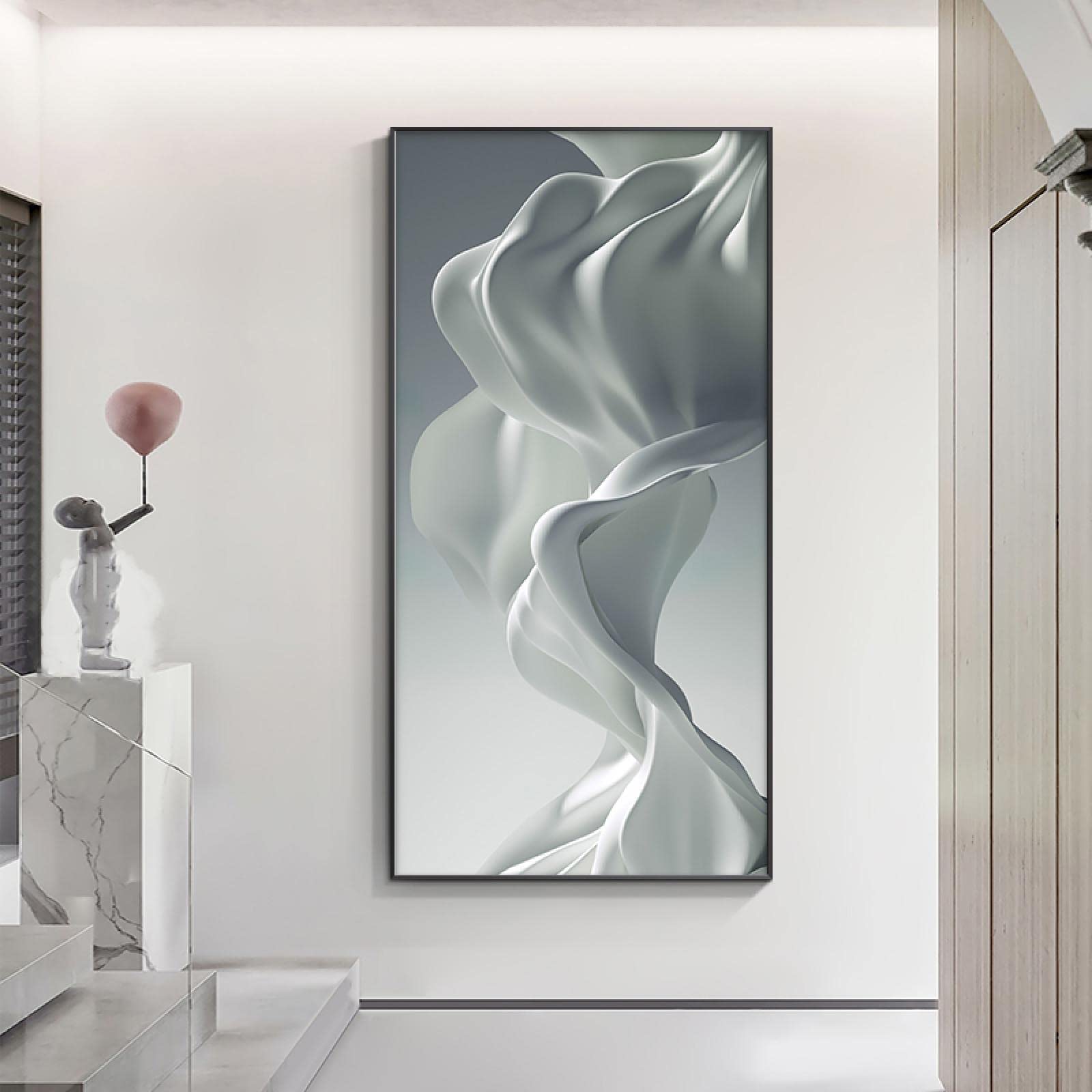KDXAOBEI Abstrakte Seidenschlangen auf Leinwand, Wandkunst, grün-weiß, luxuriöse Band-Poster und Drucke für die Wanddekoration auf der Veranda, 30 x 60 cm (12 x 24 Zoll) mit schwarzem Rahmen
