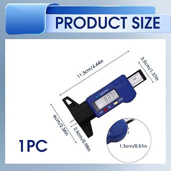 Tyre Tread Depth Gauge, 0-25.4mm / 1Inch Digital Tire Checker Portable Tread Depth Checker Tyre Measuring Tool Tire Gauge with Large LCD Display for Cars Vans Trucks Motorbikes(Blue)