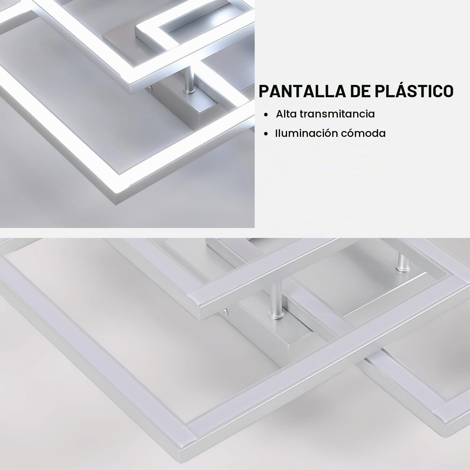 62CM Plafon LED Techo Regulable con Mando a Distancia 40W, Plateado | Lámparas de Techo 40W 4500LM, Moderno Luz de Techo Plateado Cuadrado 3000K-6500K para Dormitorio Cocina Comedor
