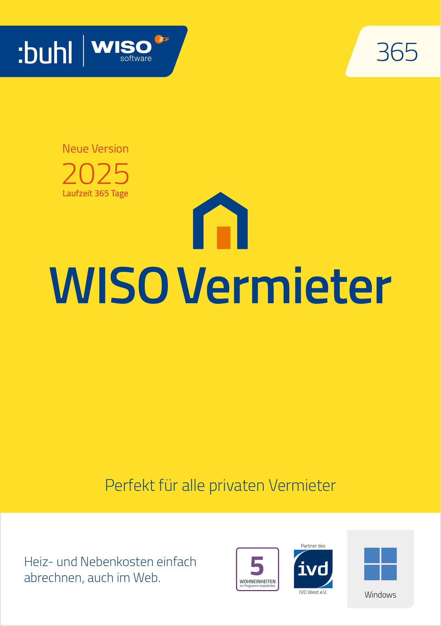 WISO Vermieter 365 | Version 2025 | Alle Abrechnungszeiträume | Nebenkosten und Heizkosten korrekt abrechnen | Für private Vermietung | Web-Version inkl. Windows Download |