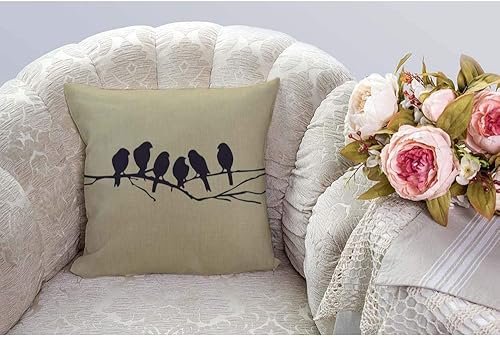 Miniatura 2 de HGOD DESIGNS Funda de cojín decorativa cuadrada de lino y algodón, diseño de rama de pájaro con jaula para pájaros, 18 x 18 pulgadas