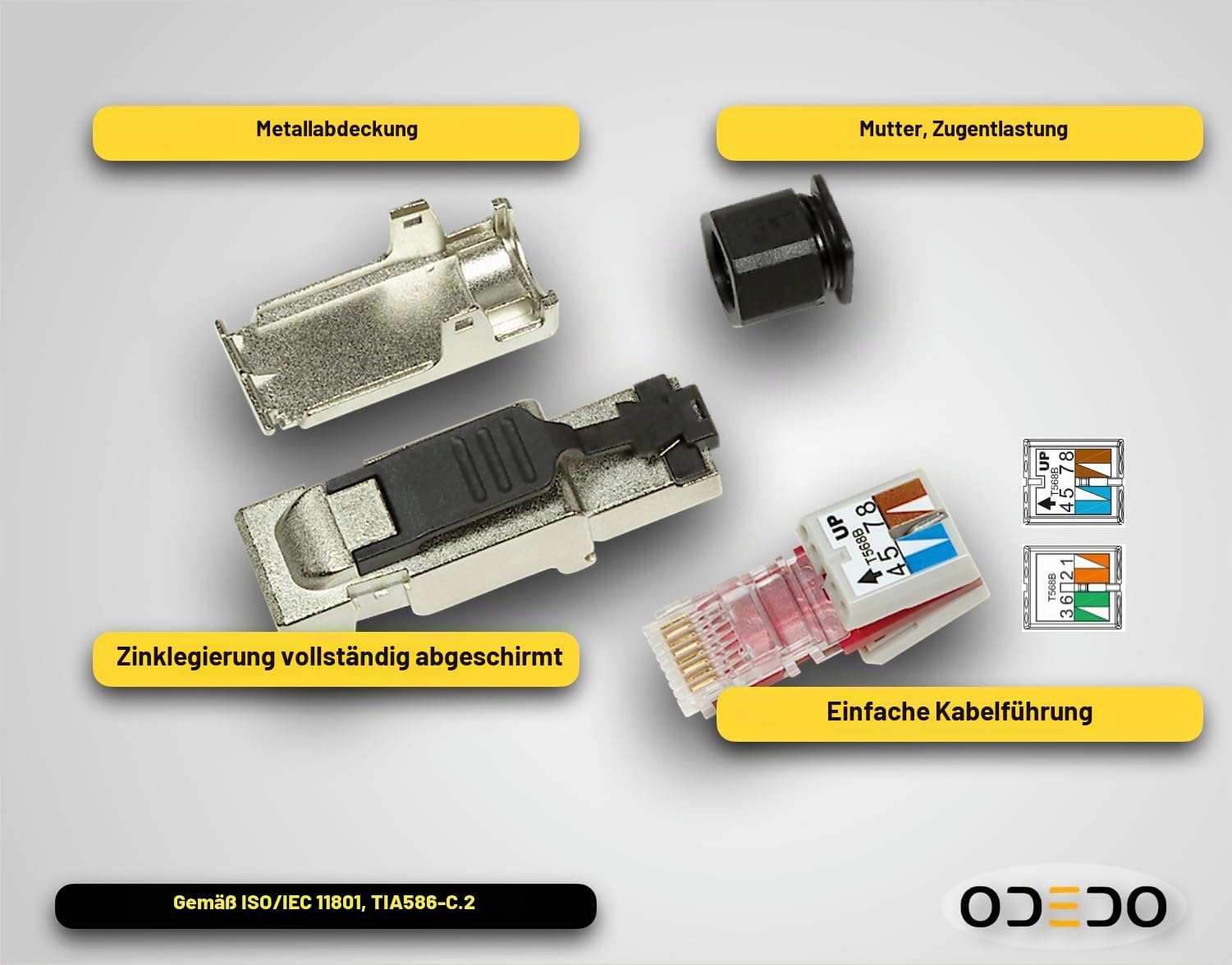 8x RJ45 Netzwerkstecker CAT6A/CAT7 geschirmt werkzeugfrei