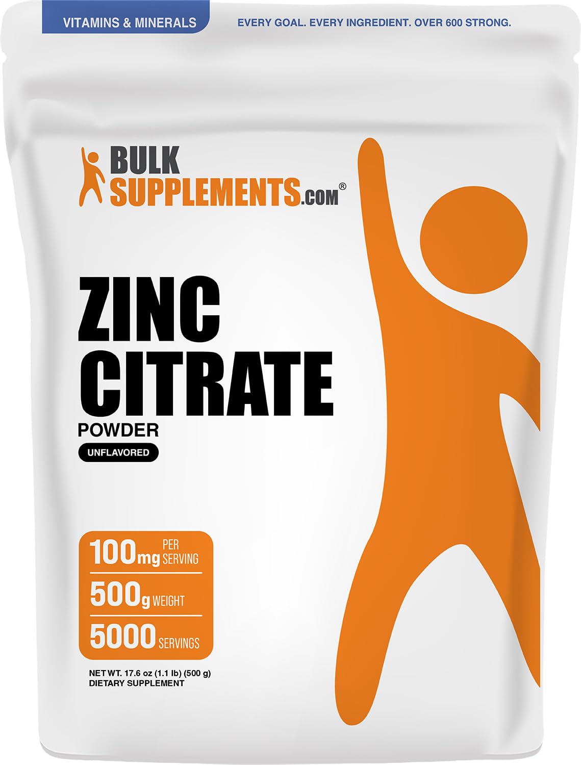 BulkSupplements.com Zinc Citrate Powder - Zinc Supplements, Mineral Supplement, for Immune Support - Gluten Free, 100mg per Serving, 500g (1.1 lbs) (Pack of 1) 17.64 Ounce (Pack of 1)