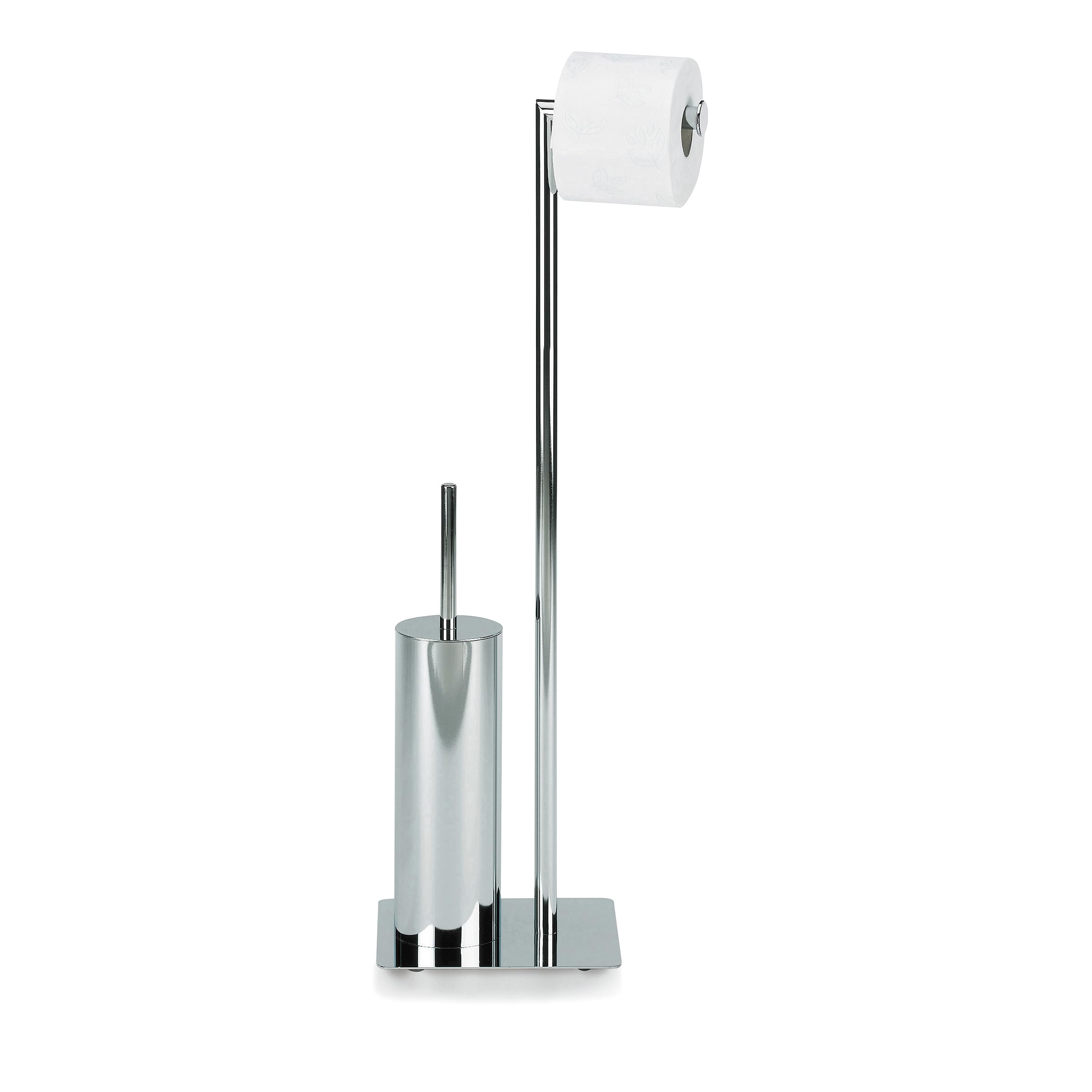 kela Juego de WC con portarrollos y escobillero de 71 cm, escobilla de baño con soporte cerrado STYLE, metal brillante.