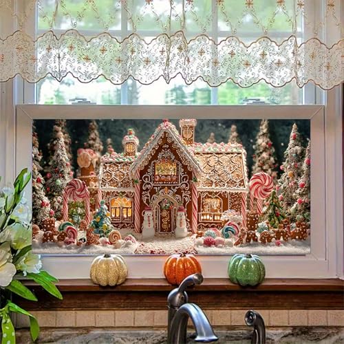 Vinilo Decorativo Navideño Casa de Pan de Jengibre 39.3x17.7 Pulg miniatura 6