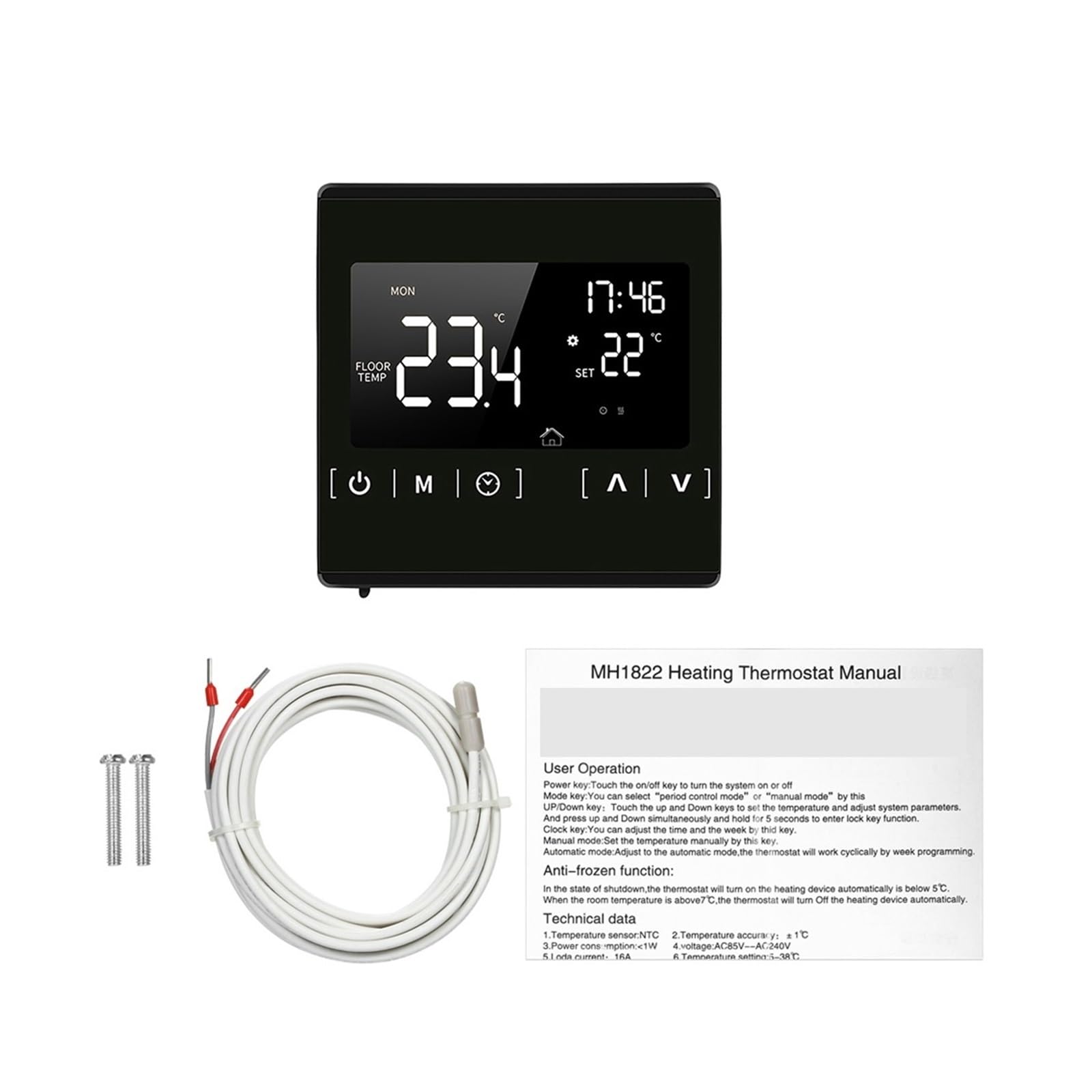 Inteligentny termostat, Inteligentny termostat z ekranem dotykowym LCD do domowego programowalnego elektrycznego ogrzewania podłogowego, termoregulator AC 85-250V temperatura(Grijs)