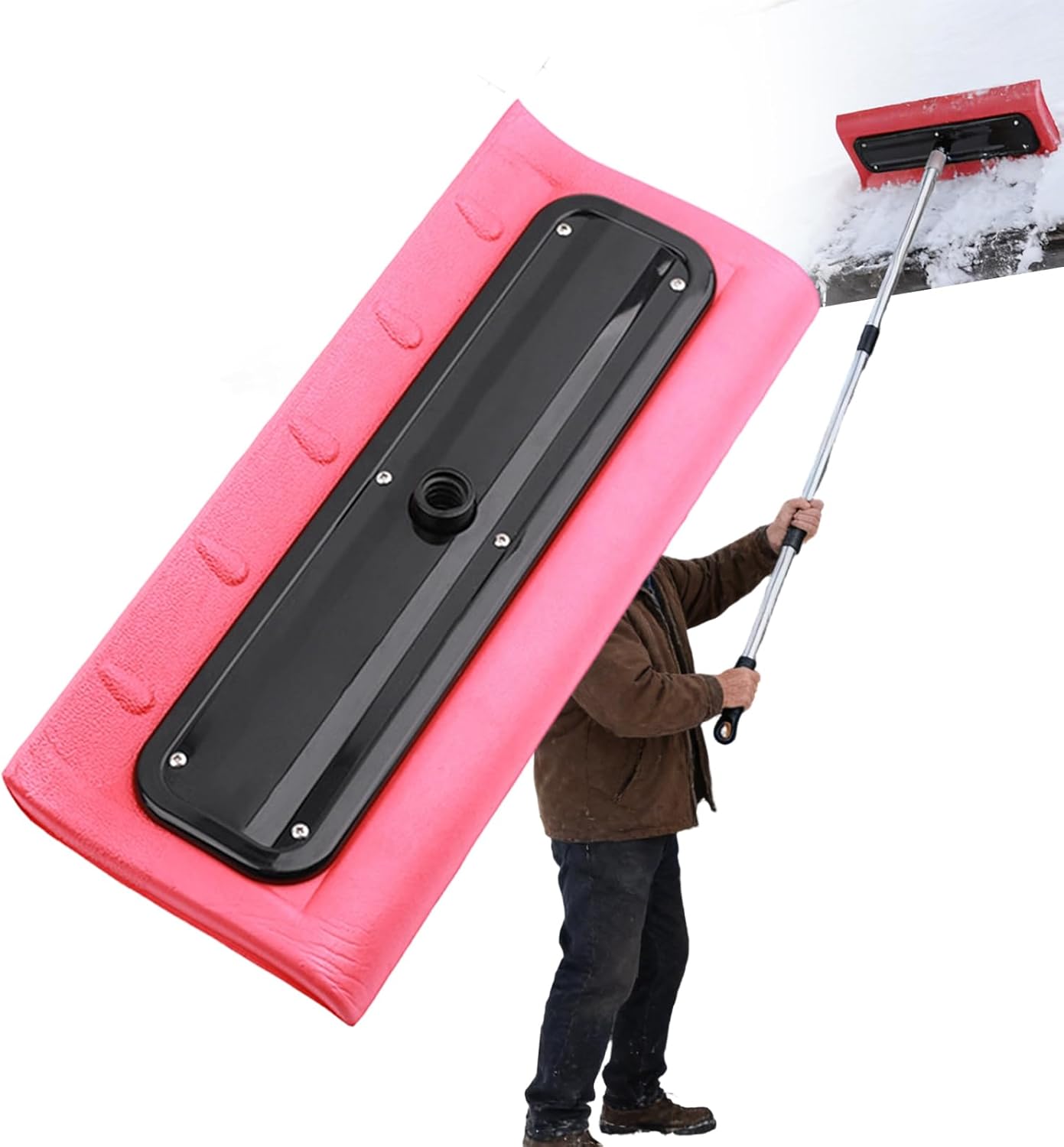 Foam Head Roof Snow Rake,Lightweight No-Scratch Snow Brush for Vehicles,Roofs & Gutters,Pole-Compatible （Only Brush）