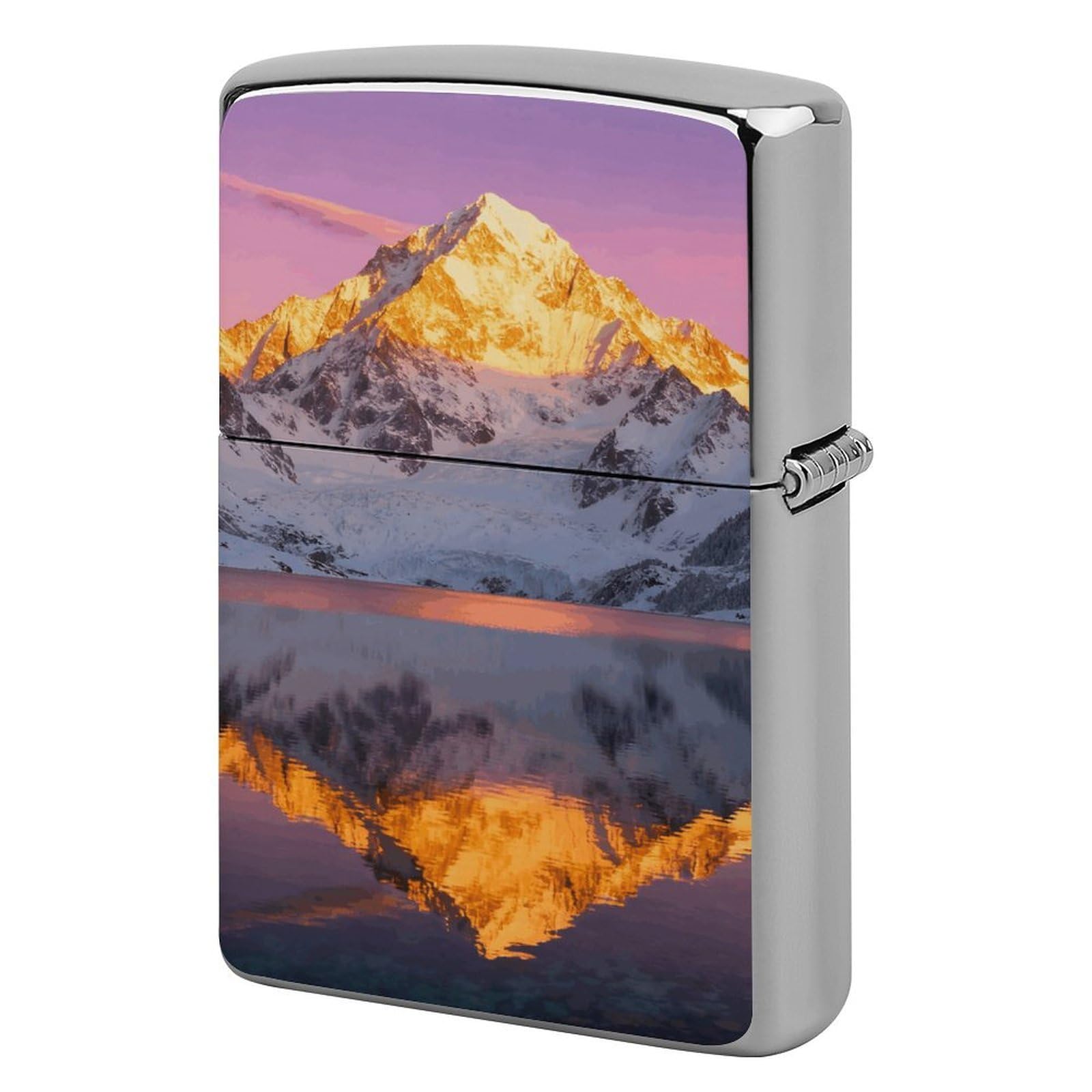 Snow Mountain Lake View Lighter Case Cover Vintage Metal Lighter Sleeve Reusable Lighter Protective Cover Decorative Lighter Holder Birthday Gifts for Men Women
