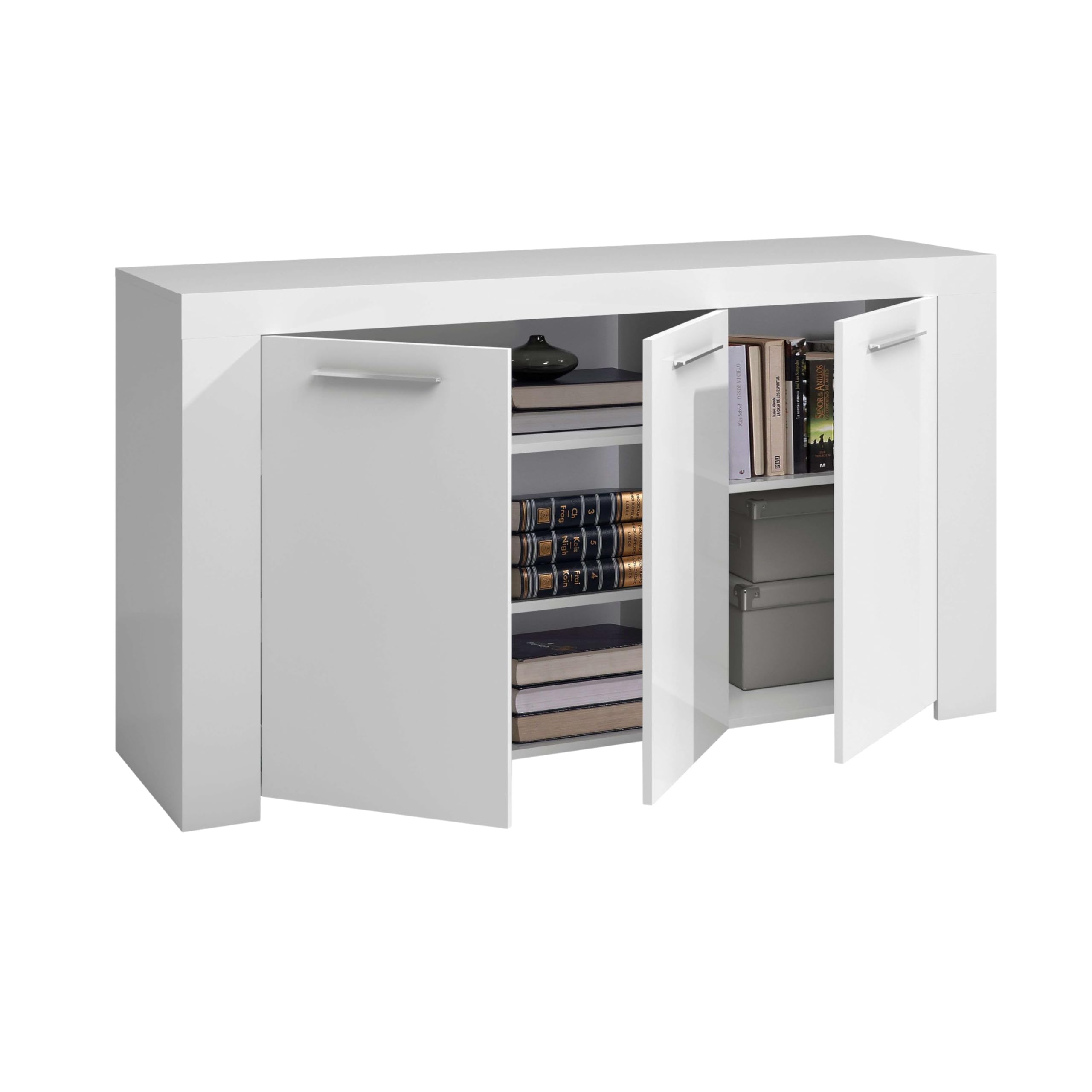 Habitdesign Aparador, Buffet Moderno, Armario Auxiliar Comedor, Modelo Ambit, Color Blanco Artik, Medidas: 144 cm (Largo) x 42 cm (Fondo) x 80 cm (Alto)