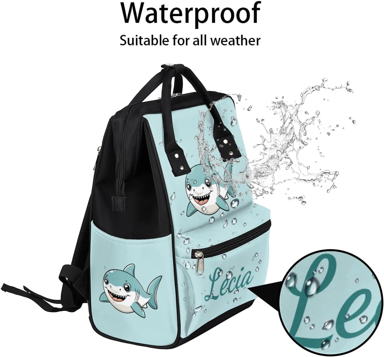 Custom Baby Diaper Bags Backpack for Girls Boys,Cute Shark Personalized Name Maternity Baby Nappy Bag with Pockets Stroller Strap,Large Capacity Waterproof Back Pack for Travel