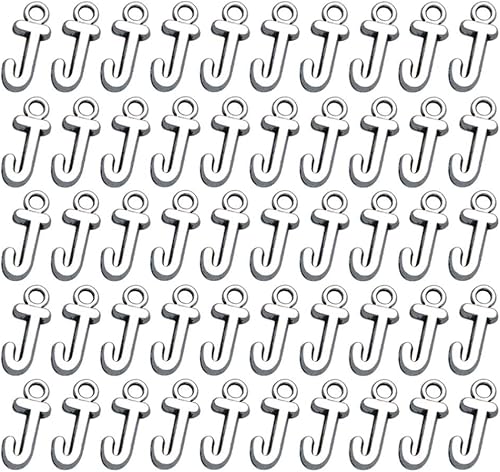 Miniatura 9 de HEALLILY 50 dijes de aleación con colgante de alfabeto inglés J para hacer joyas, accesorios para collares, pulseras, etc. (plata antigua)