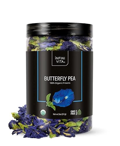 Infini Vita Té seco de flores de guisante mariposa 1.98 oz (2 onzas)  Té azul 100% orgánico, puro, sin OMG, sin gluten, estimulante de energía