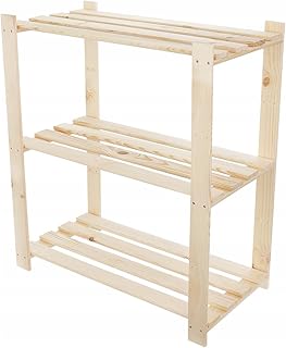 Holzregal Standregal 90x80x38 cm(HxBxT) Holzfarben Lagerregal mit 3 Ablagen Stehend Garage Regal Keller Natur Wohnzimmer Kiefernholz Badregal Pflanzenständer Bücherregal