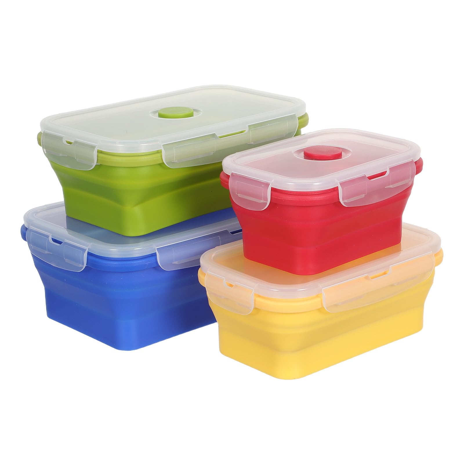 4 Piezas Recipientes Plegables de Silicona para Alimentos con Tapa Hermética, Aptos para Microondas y Bolsa de Viaje, Capacidad 350-1200ml, Estructura Flexible y Segura