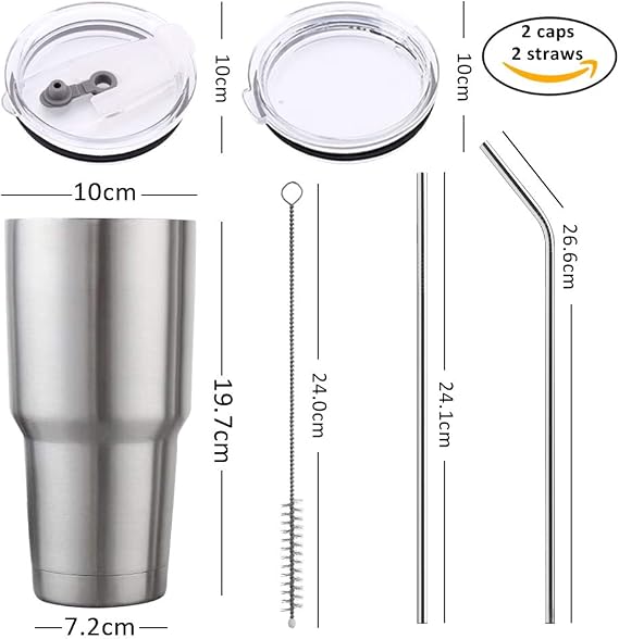 Y·J&H 30oz (850ml) Travel Tumbler Double Wall Vacuum Insulated Coffee Mug Stainless Steel Coffee Cup with 2 Splash Proof Lid, 2 Straws & Free Cleaning Brush, BPA Free - Army Green