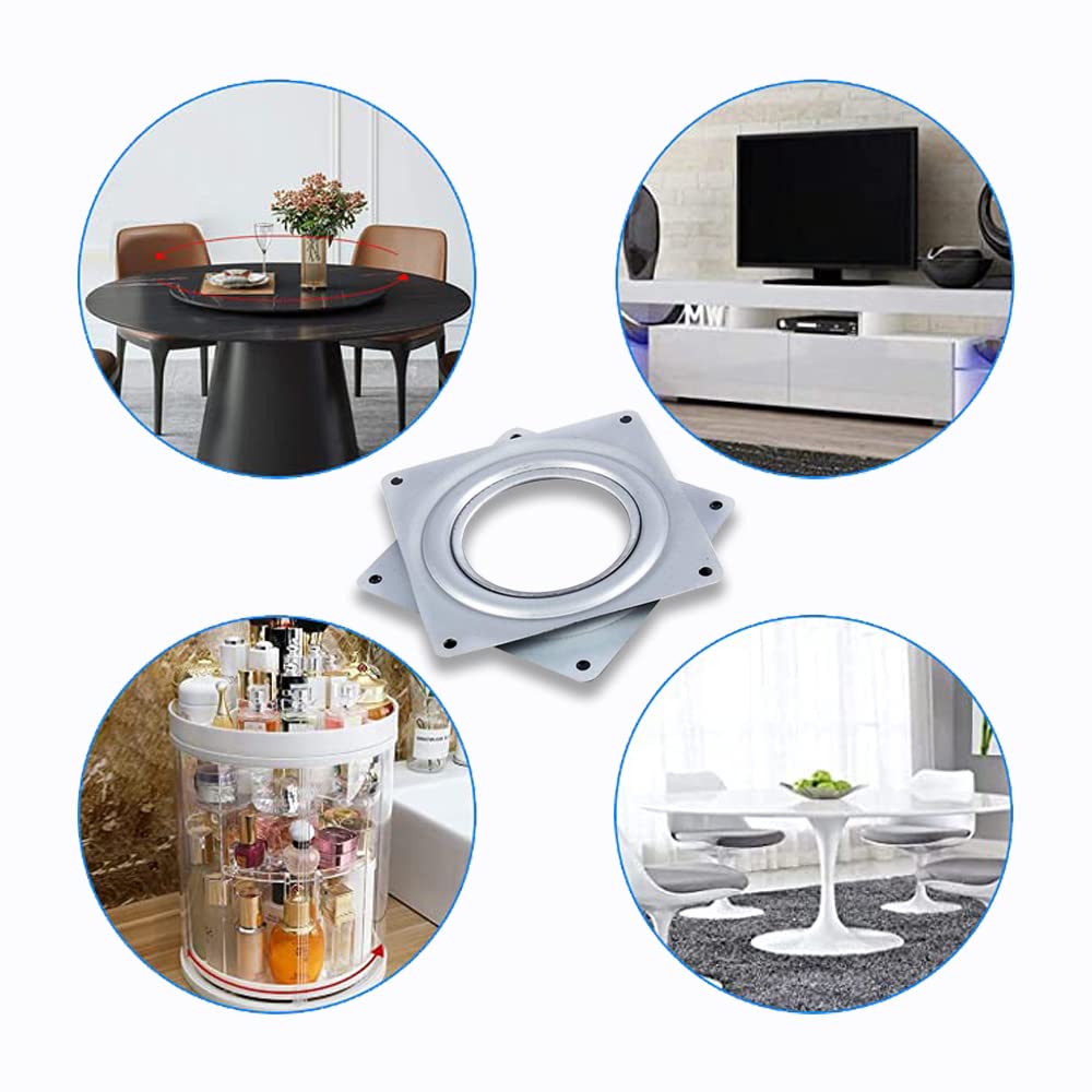 AKOLAFE Draaiplateau van aluminiumlegering, 2 stuks, 10,2 cm, draailagers, draaiplateau 360 graden draaibaar, draaitafel voor zware belasting, diameter 120 mm, draaiplaat, tafel voor meubels, tv-rek