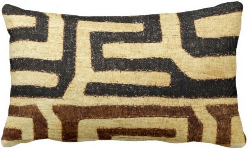 Kuba Cloth Print Throw Pillow Case Cover BeigeBrownBlack 14 x 20 Lumbar OUTDOOR or INDOOR Pillow Case Covers Covers African TribalTraditionalBoho Design