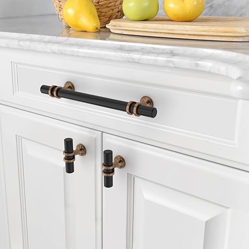 Miniatura 2 de Asidrama Paquete de 10 pomos de bronce champán y negro mate para gabinetes de cocina, pomos de cajón, herrajes para gabinetes, perillas de zinc para