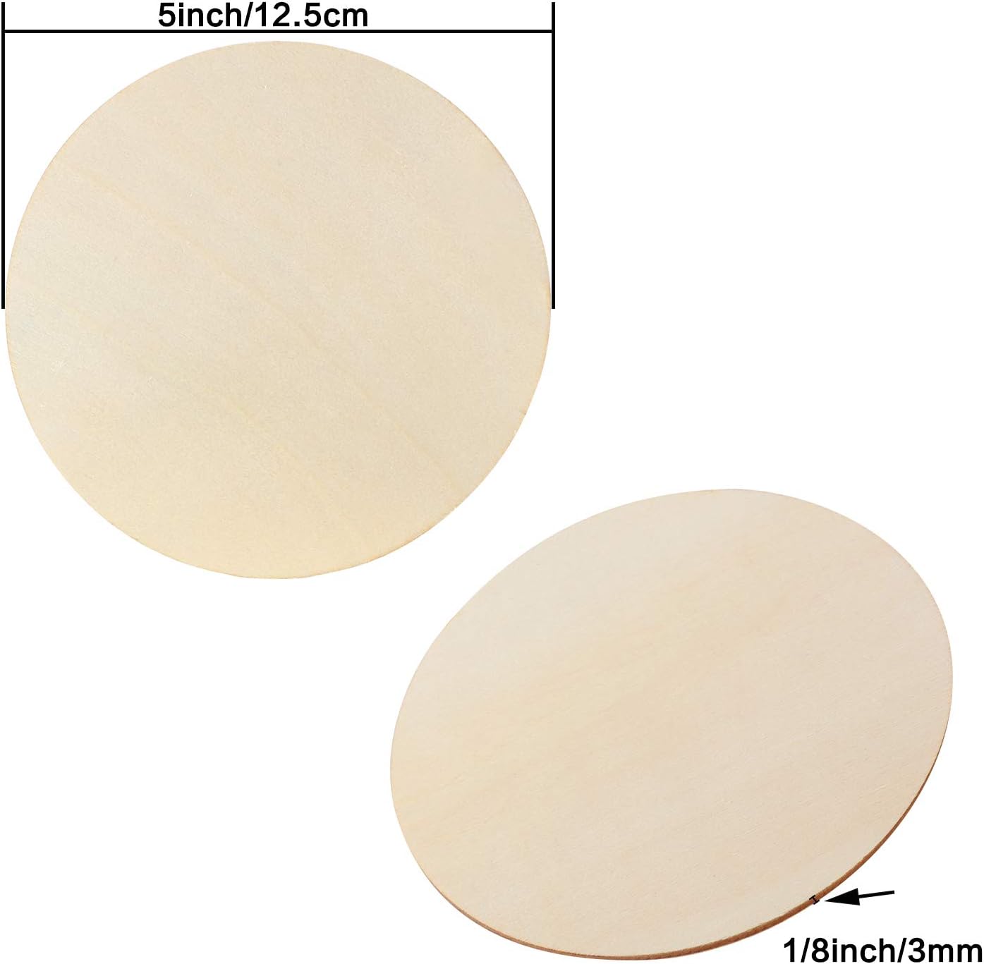 Boao Unfinished Wood Circle Round Wood Pieces Blank Round Ornaments Wooden Cutouts for DIY Craft Project, Decoration, Laser Engraving Carving, 1/8 Inch Thickness (5 Inch Diameter, 15 Pieces)