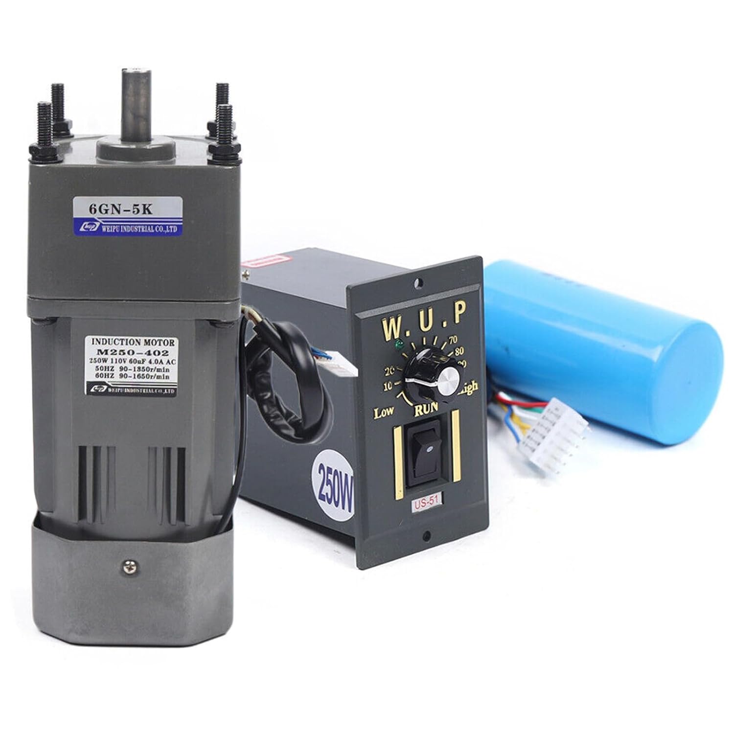 AC Gear Motor Reducer, 110V 250W 5K Electric Single-Phase Gear Motor Reversible Motor with Variable Speed Adjustable Controller Governor Geared Motor 270 RPM