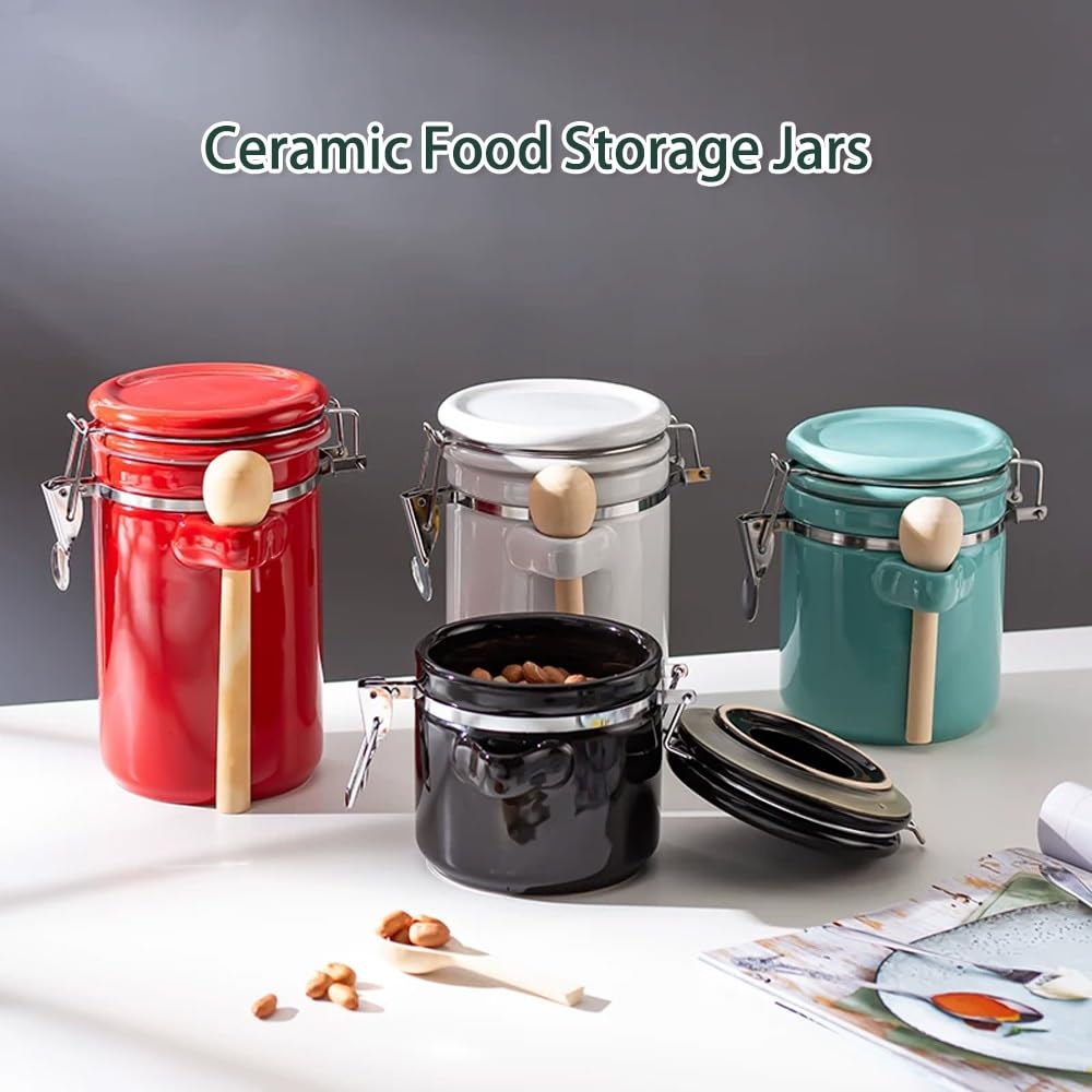 Keramik Vorratsdose Mit Deckel Luftdicht Behälter Mit Versiegeltem 650ml 1000ml Küche Behälter Für Tee, Zucker, Kaffee, Bohnen, Nüsse, Gewürze(White,1000ml)
