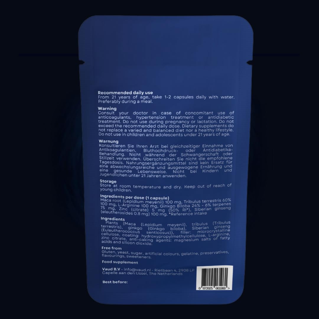 INSTANT ERECT by Vaud - Stimulant sexuel naturel pour hommes - Gélules d'érection de haute qualité avec maca, L-arginine, ginseng & zinc - Qualité suisse - 15 gélules - Alternative Viagra Homme