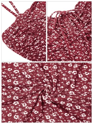 Image of Missufe Spaghetti Strap Floral Mini Dress Women's Casual Ruched Front Drawstring Swing Sundress