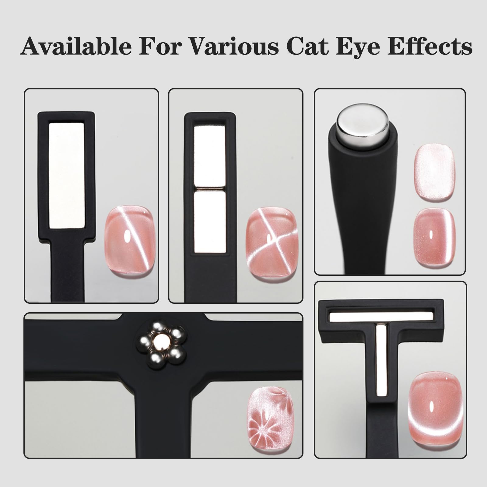 Set D'aimants pour Nail Art Ongles, Stylo Aimant Multifonctions 5 en 1 Avec étui de Protection en Silicone,Aimant à Forte Succion pour Vernis à Ongles en Forme D'œil de Chat.