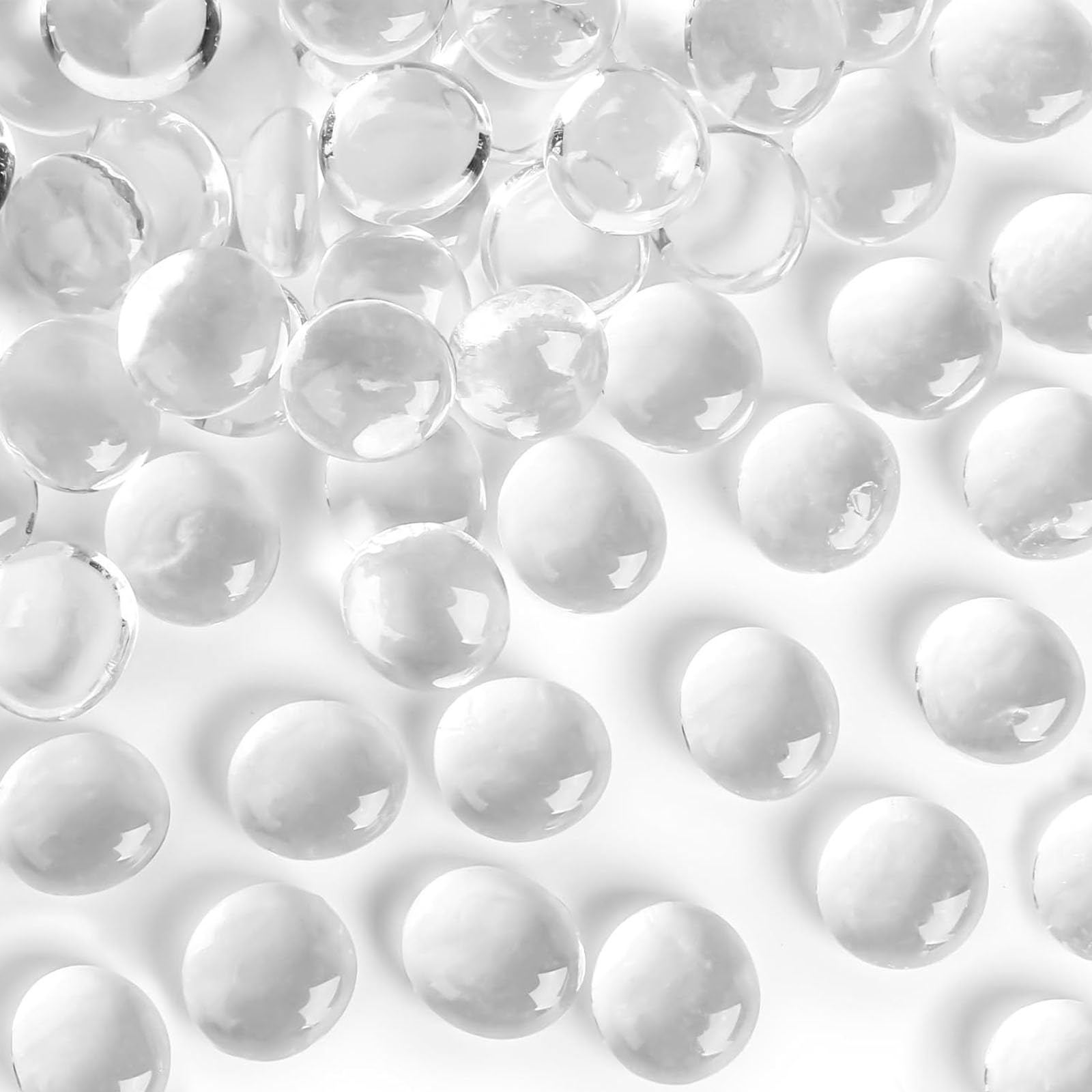 FUTUREPLUSX 1LB Flat Glass Marbles, Clear Flat Gems Transparent