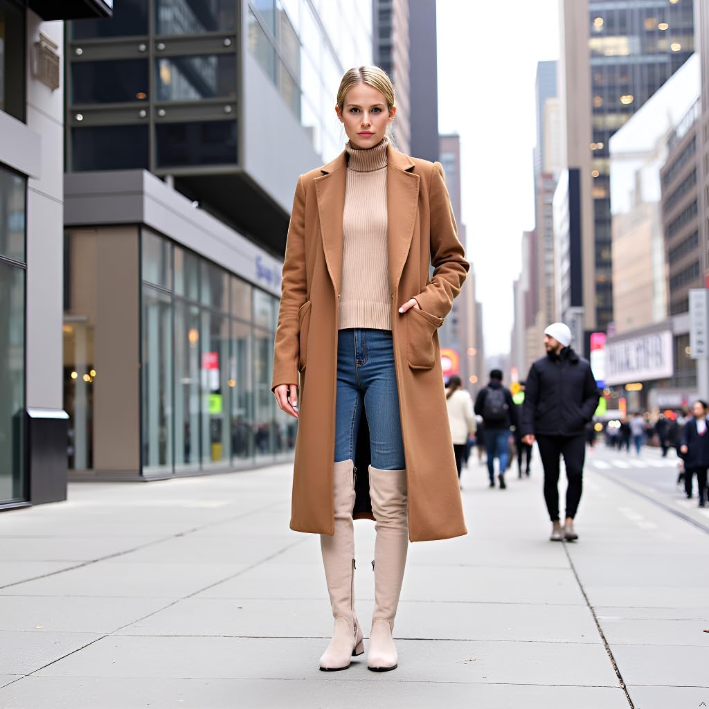 N.N.G Women Over the Knee Boots Thigh High Suede Black Block Low 2 Inch Heel Chunky Above Knee Winter Pointed toe - Image 3