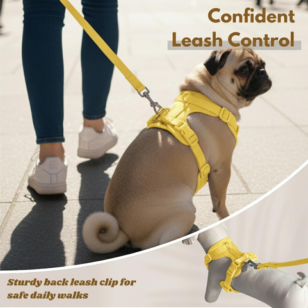 No Pull Dog Harness with 3 Leash Clips, Adjustable Vest, Easy Overhead Fit, No Choke Pet Vest, Soft Padding Chest Panel Gentle Leader for Dog Harness for Medium Dogs Yellow