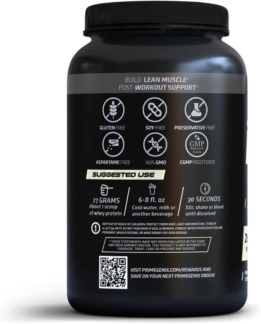 PrimeGENIX - Grass-Fed Whey Protein Powder - 34 Servings of Vanilla Protein Powder with Zero Sugar, Supports Healthy Metabolism, Helps Maintain Energy & Supports Physical Performance During Workouts