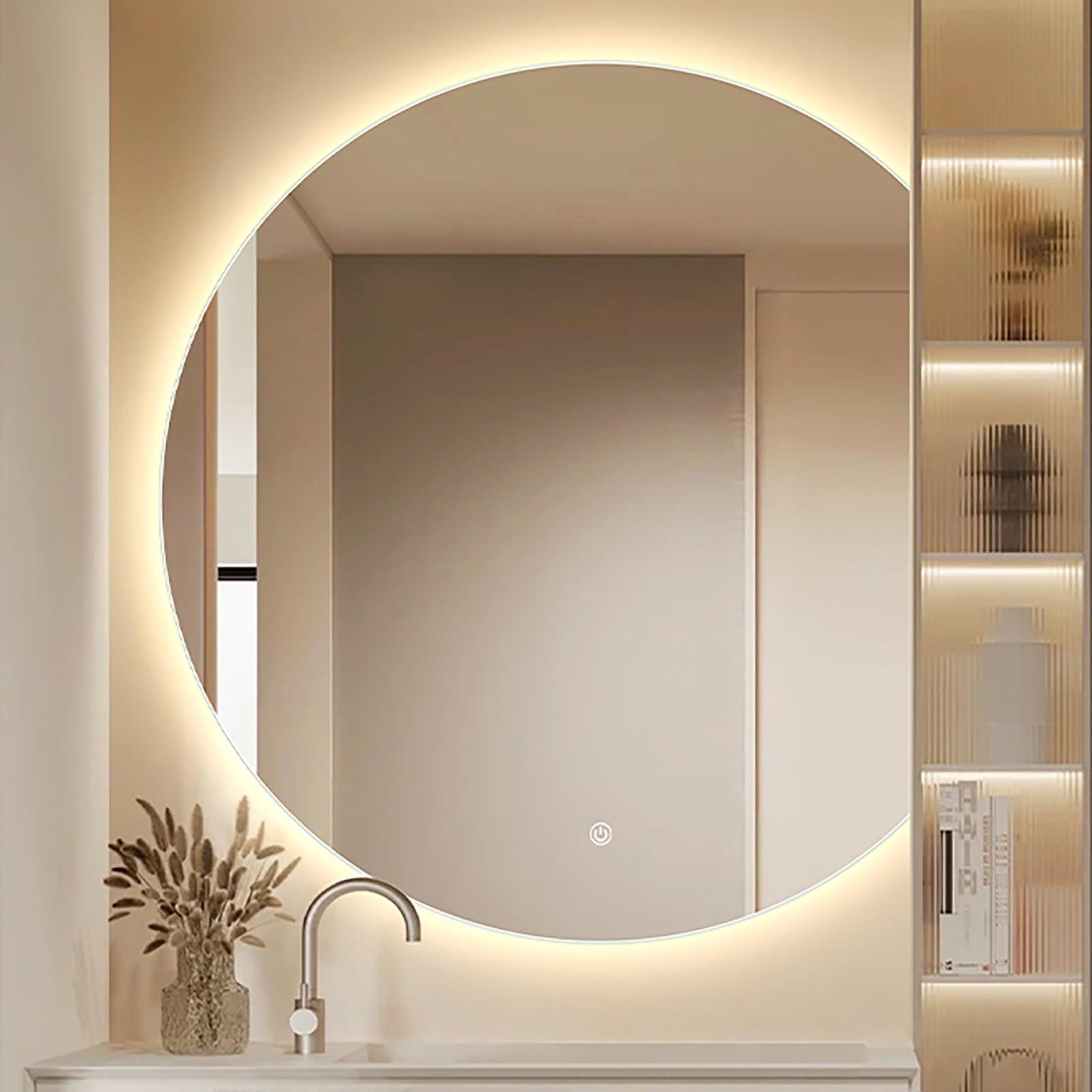 FGXHHS Semi-Circular LED Frameless Wall Mounted Vanity Mirror with Backlit Illumination, Smart Touch Control, 80cm/31.5in, HD Explosion-Proof Glass for & Decor Lighting