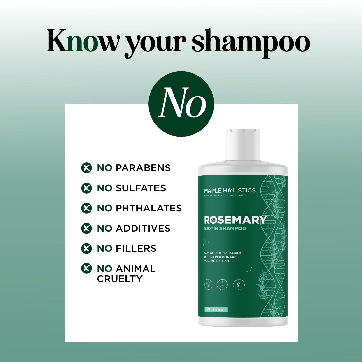 Maple Holistics Biotina Shampoo Al Rosmarino Per La Crescita Dei Capelli - Vegano Senza Solfati Shampoo Biotina Di Rosmarino Per Dimagramento Dei Capelli E Caduta Dei Capelli Con Olio Essenc