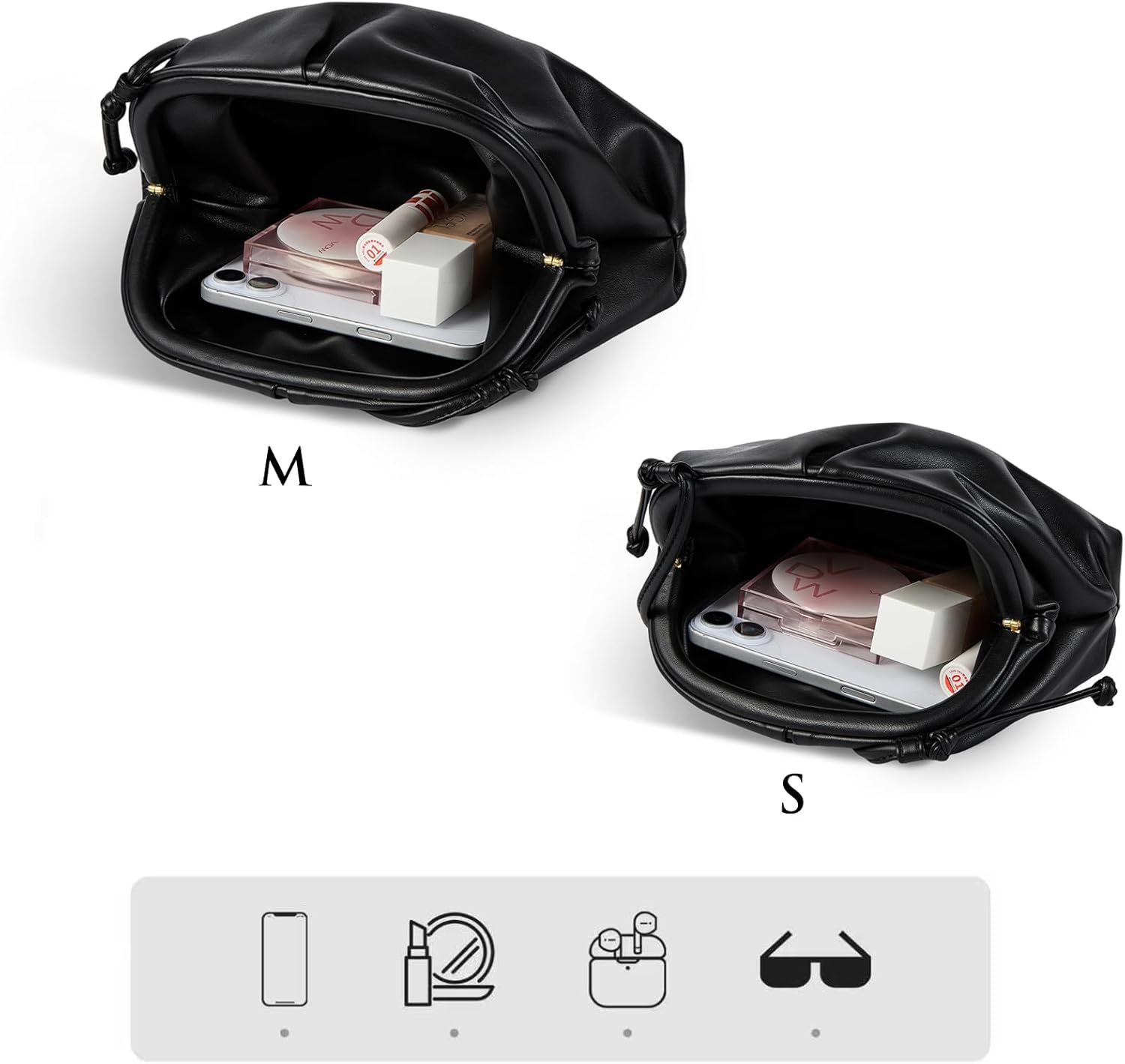 Huralona Dressy Pleated Vegan Leather Clutch Purse Super Soft Cloud Dumpling Clutch Bag for Women PU Evening Purse Handbag - Image 6