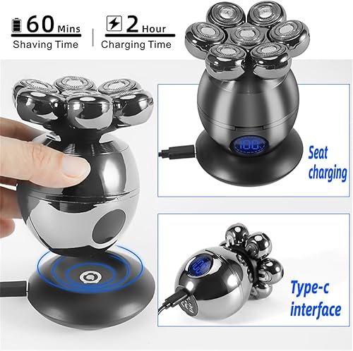 Miniatura 3 de Afeitadora eléctrica recargable por USB 7D para hombres, 5 en 1, impermeable con pantalla LCD, afeitadora de cabeza calva, maquinilla de afeitar en