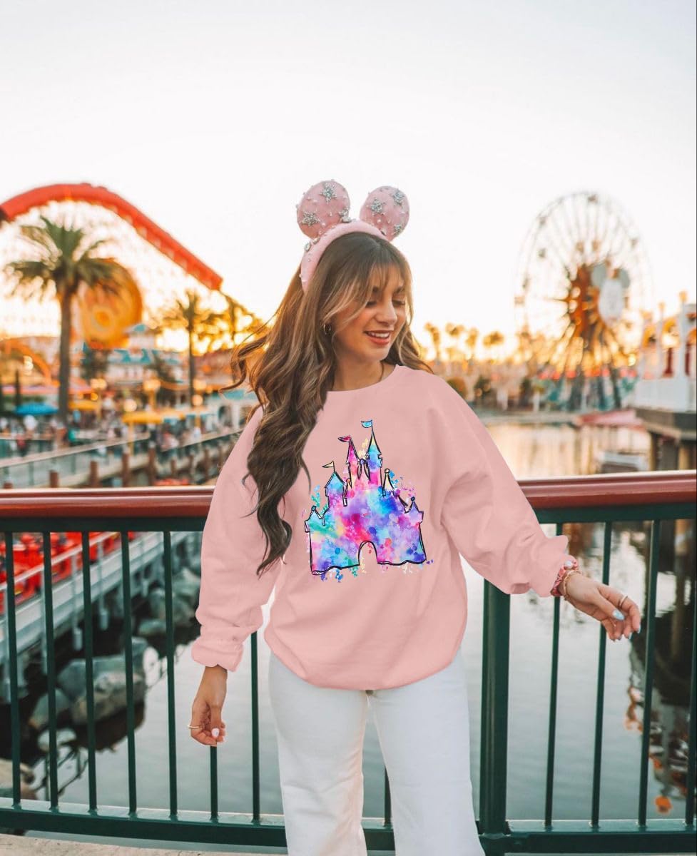 LUKYCILD Magic Kingdom Sweatshirts for Women Castle Oversized Sweatshirt Xmas Holiday Shirt Graphic Long Sleeve Pullover Tops - Image 2