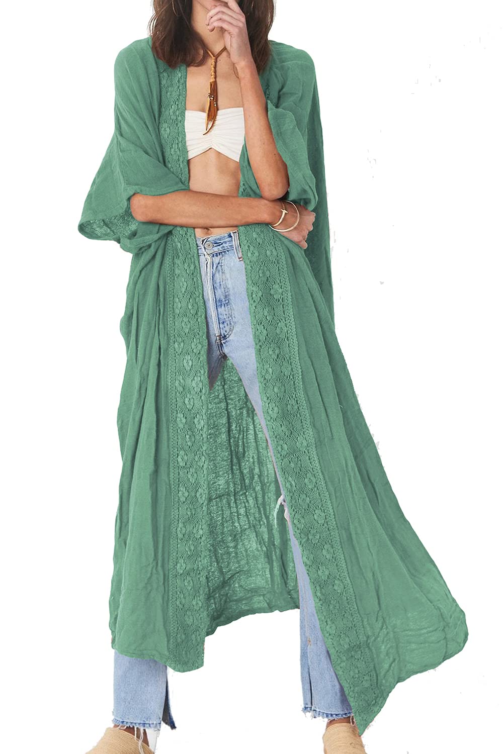 YouKD Vestido kimono largo bohemio para mujer, talla grande, cárdigan para playa, traje de baño