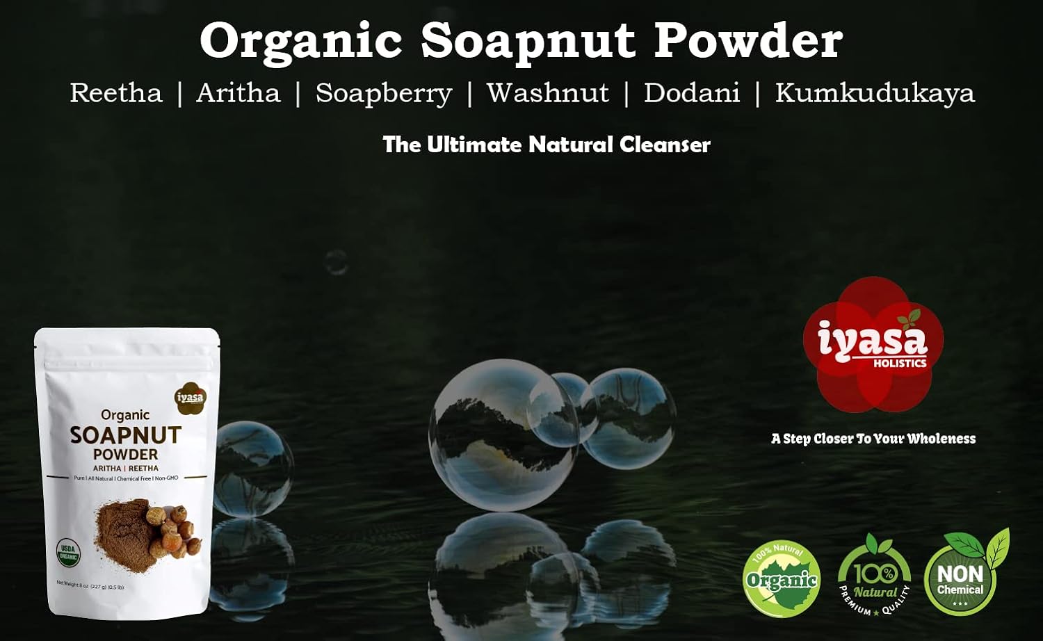 Organic Soapnut Powder (Reetha Powder) 8oz - Natural Organic Laundry Detergent - Multi-Use Hair, Skin & Household Cleanser - Plant-Based Cleanser, Shampoo & Conditioner by Iyasa Holistics image 4