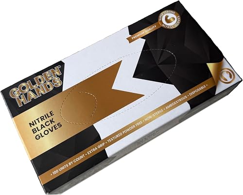 Golden Hands Nitrile Gloves - Black - Box of 100 | Single-use nitrile gloves