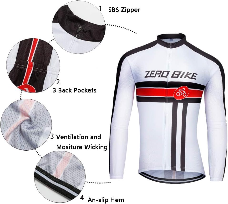 Men's Soft Long Sleeve Breathable Bicycle Cycling Jersey Polyester Clothing Outdoor Sports Fall Autumn White US L image 3 of 6 B017U81NR8